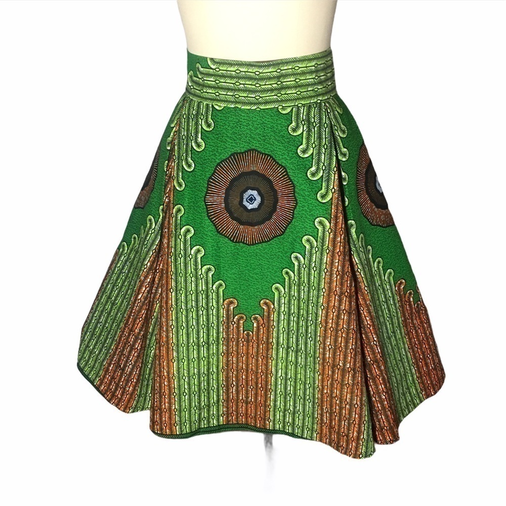 Nwot AFRICAN Print 005 Box Pleat Lined W/ Side Pockets! Skirt